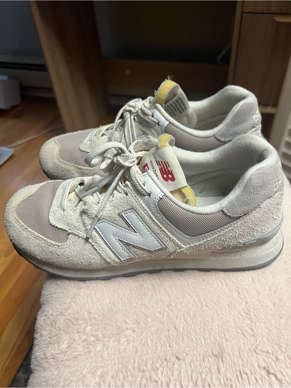 New Balance Women’s Beige & Cream Suede Mesh Sneakers